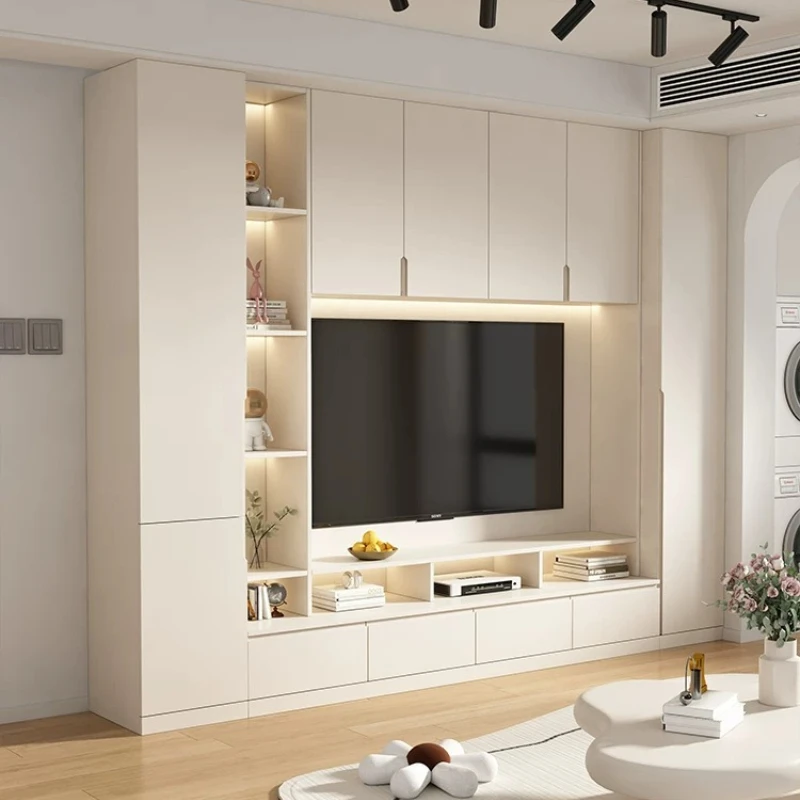 LTT simple modern background wall TV cabinet living room solid wood full wall locker