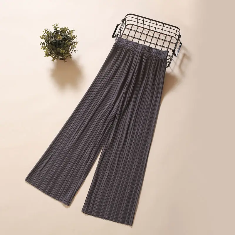 Pants for Women Casual Loose Trendy Wide Leg Miyake High Waist Drape Pleated Korean Suit Aesthetic Straight Folds Sag Summer New