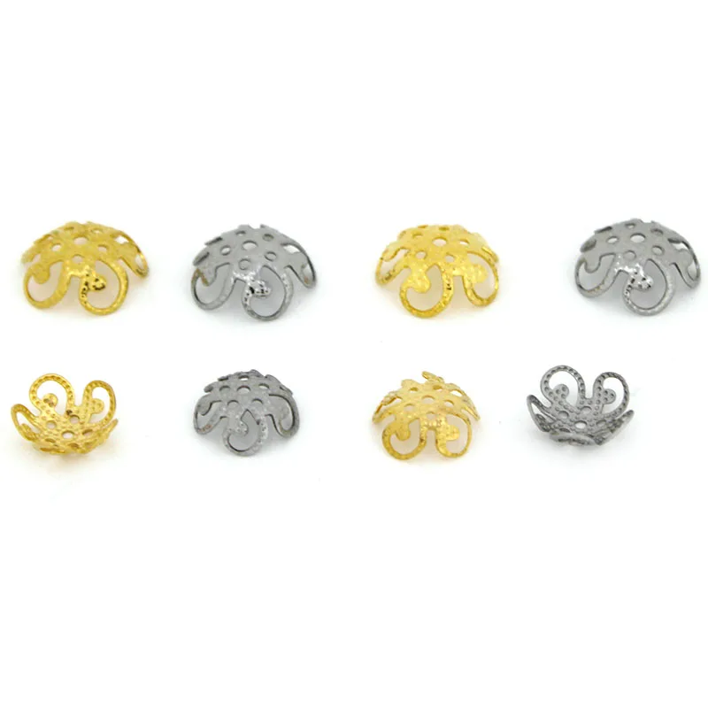 50Pcs 8mm 10mm Stainless Steel Hollow Loose Spacer Bead Caps Metal Flower Bead Caps for Earring Making DIY Jewelry Accessories