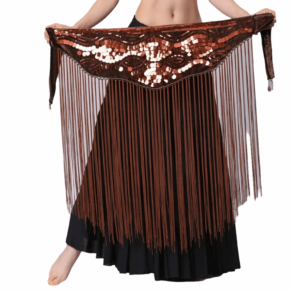 Creative Belly Dance Belt Colorful Triangle Triangle Hip Scarf Skirt Long Tassel Glitter Sequins Belly Dance Hip Scarf