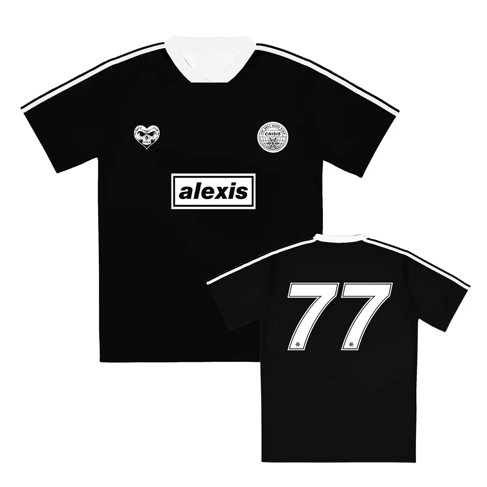ALEXISONFIRE 77 Number Back Print V Neck Soccer Jersey Loose Hip Hop Couple Sports Tees Streetwear Quick Dry Family Matching