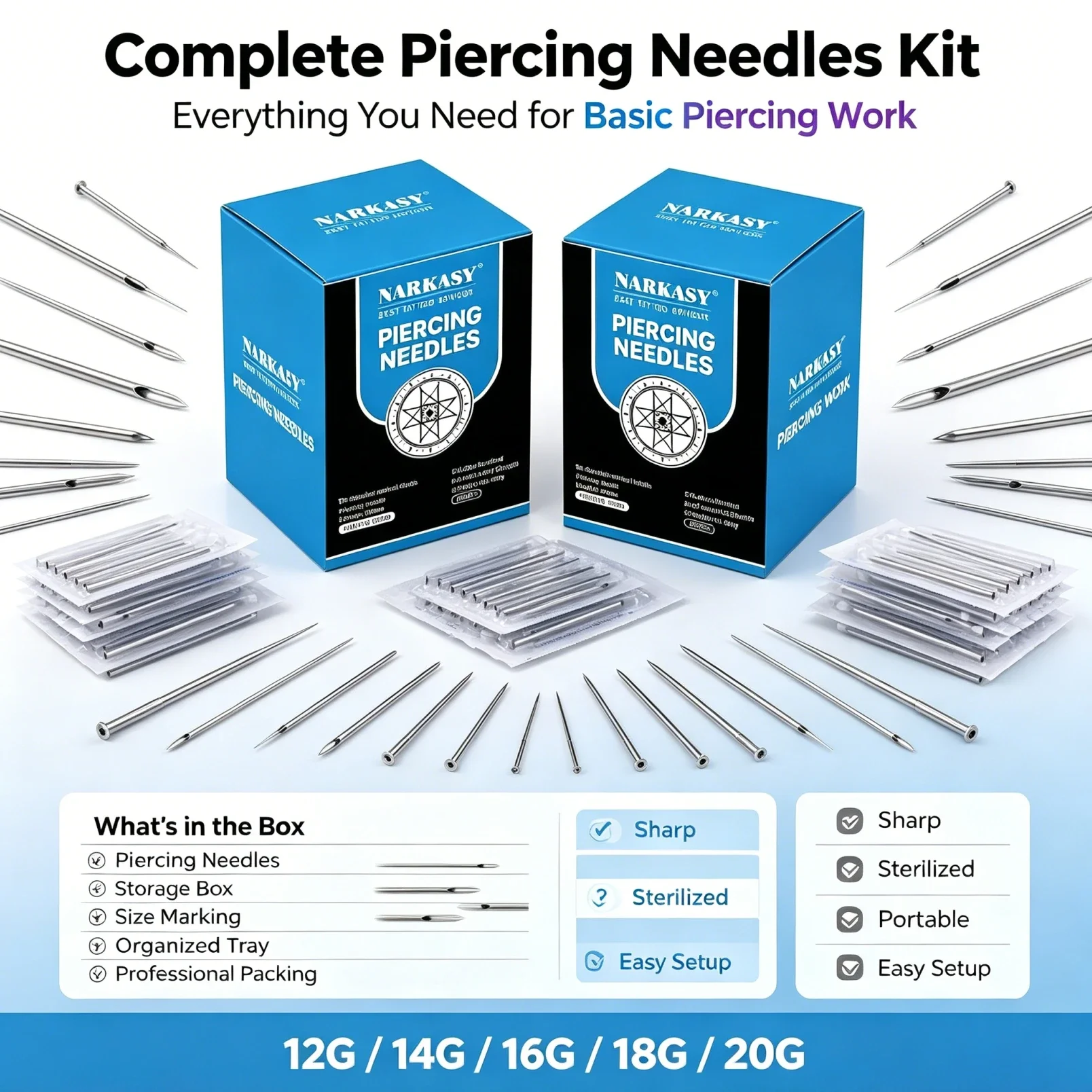 Disposable Piercing Needles 12G 14G 16G 18G 20G Ear Nose Navel Nipple Sterile Piercing Needle Permanent Makeup Tools
