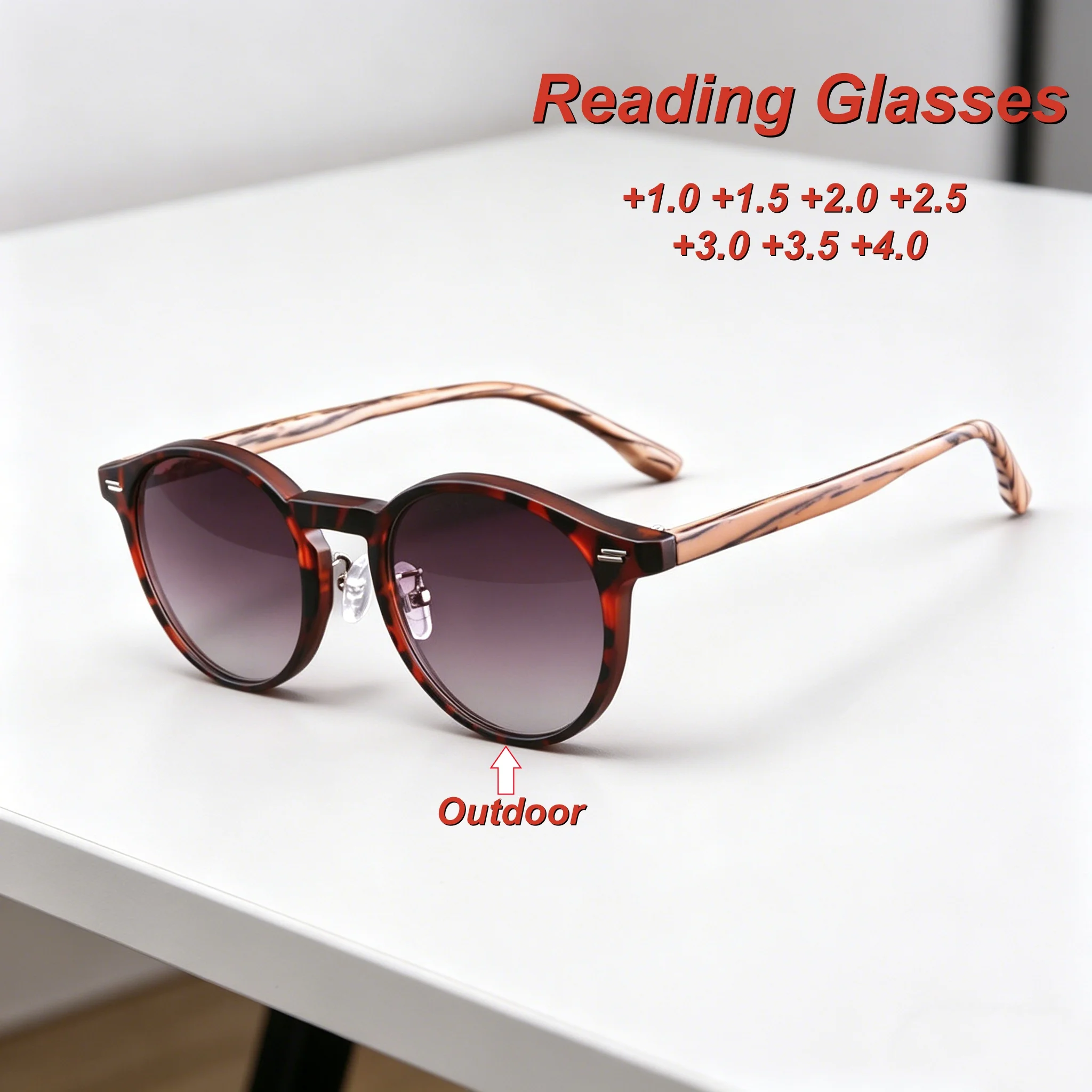 

Retro Personalized HD Round Frame Women's Reading Glasses Outdoor Neutral High Quality Wood Grain Leg Sunscreen Glasses