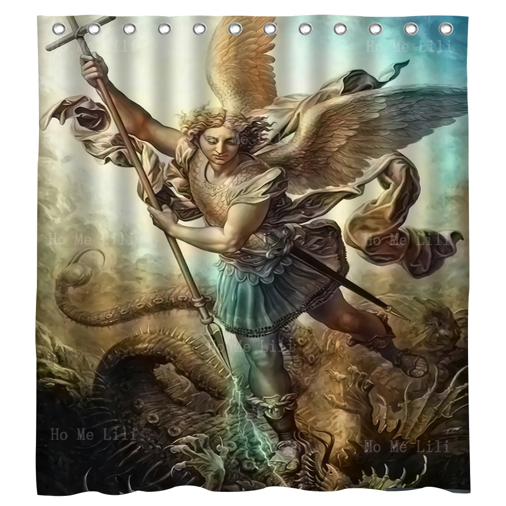 Italian Painters St. Michael'S Defeat Over The Devil Satan Italian Biblical Subject Matter Shower Curtain For Bathroom Decor