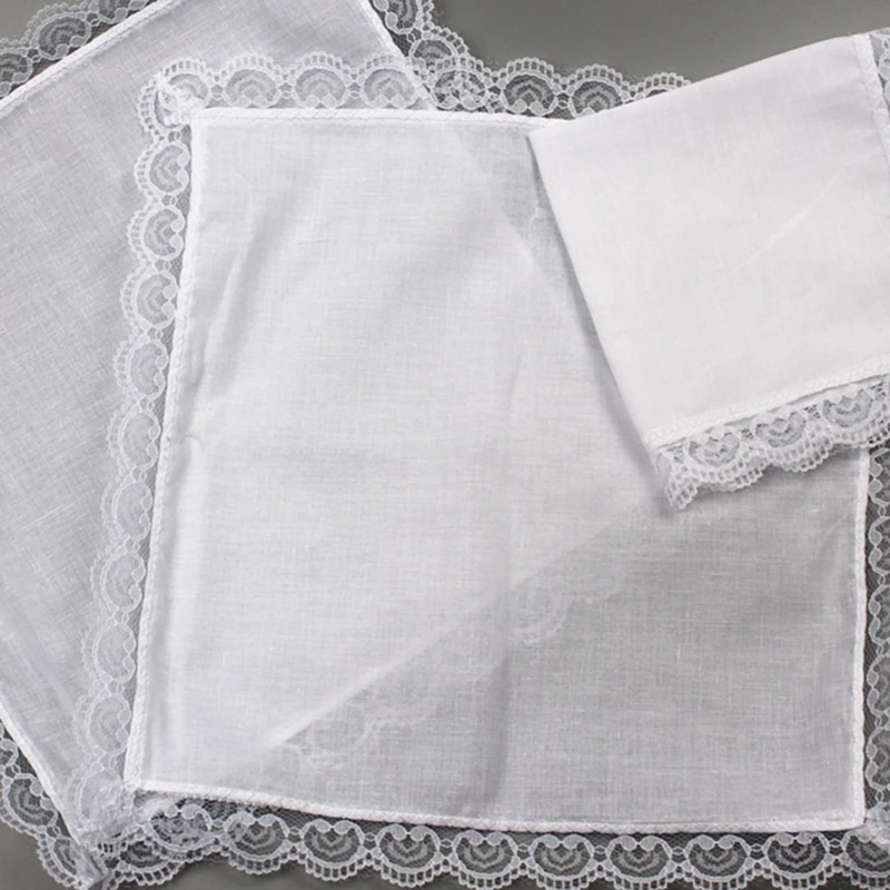 White Hankie Women Handkerchiefs Cotton Lace Trim Super Soft Washable Hanky Chest Towel Pocket Lace Trim Handkerchiefs