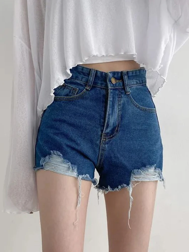 

High Waist Denim orts Women's Summer 2024 New Loose A-Line Bla Hot Pants Torn Design Sensation Small ence
