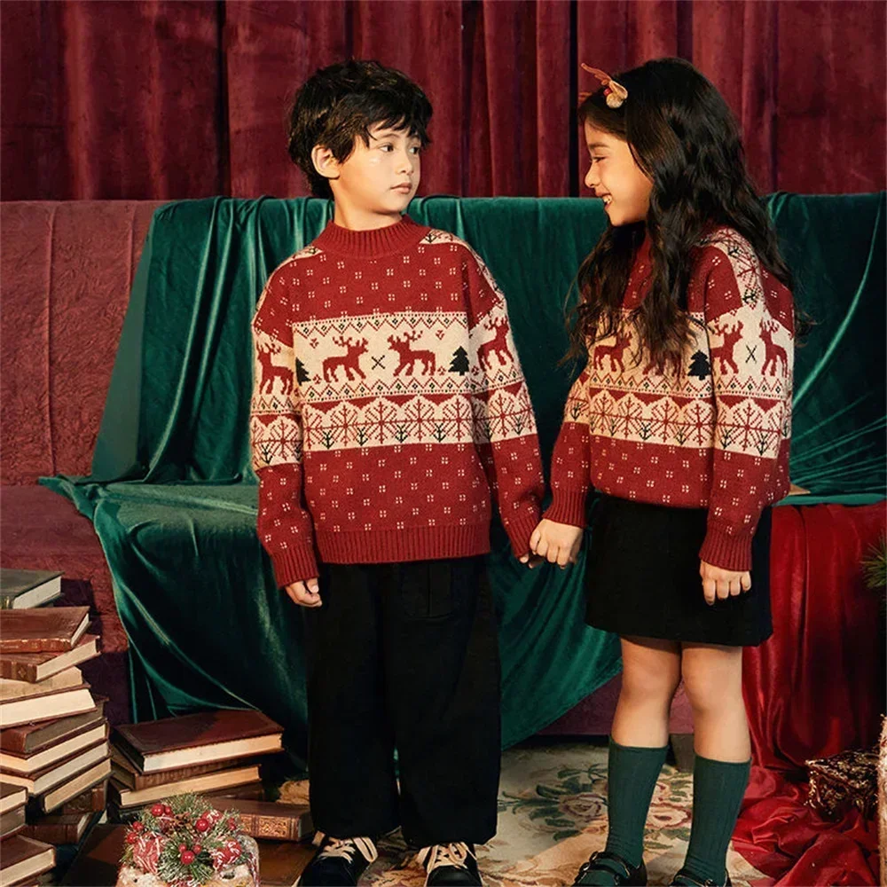 

New Christmas Sweater with Neck Boys Girls Children Clothes Winter New Sweaters Top Knitwear Clothes for 3 4 5 7 12 14Years