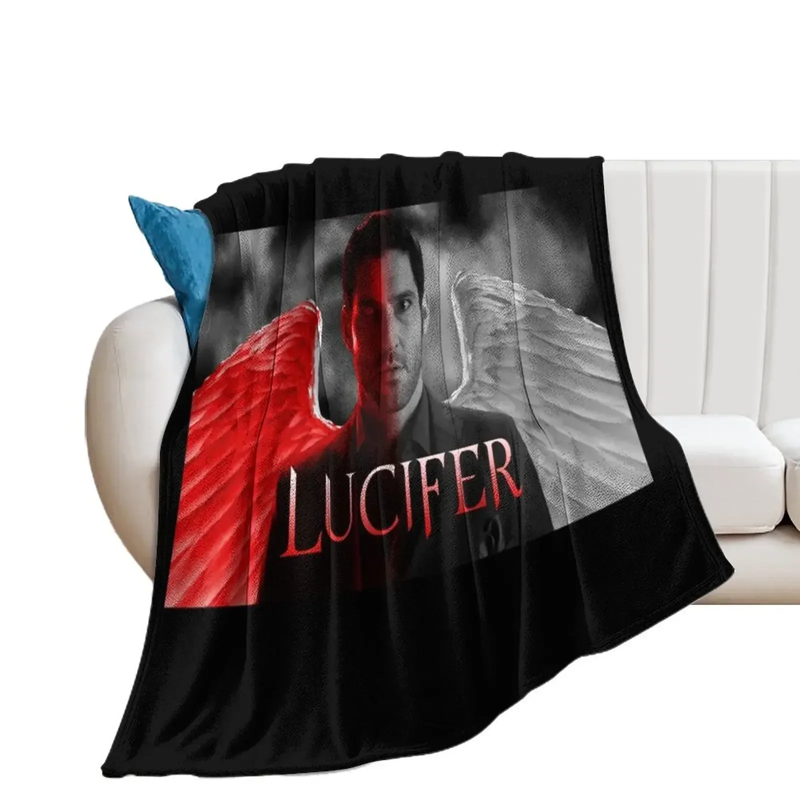 

Lucifer Half Devil Face Throw Blanket Warm Flannel Blankets