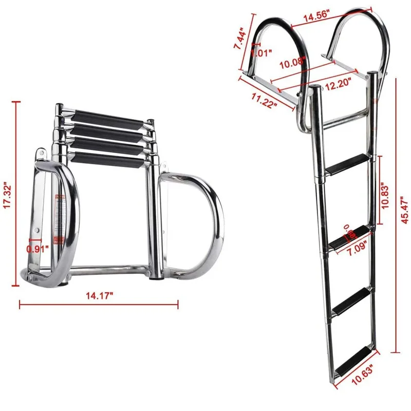 Boat Accessories 4 Step Stainless Steel Boat Boarding Telescoping Ladder Sliding Folding Swimming Launching Ladder