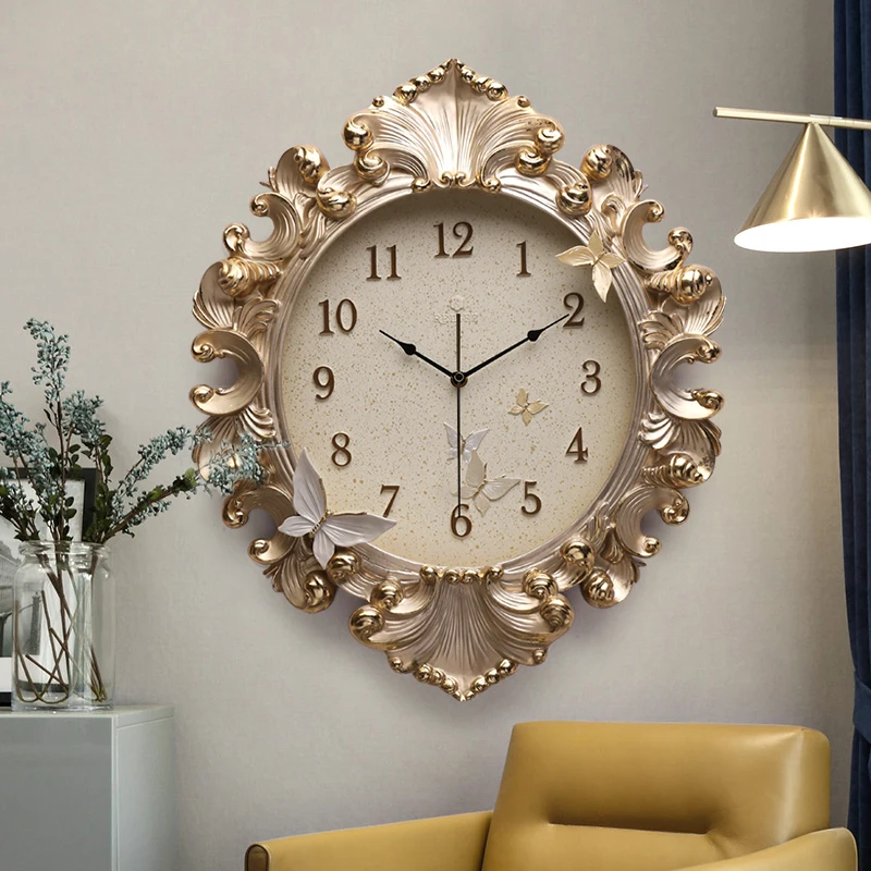 Golden Vintage Kitchen 3d Wall Clocks Digital Hands Retro Silent Stylish Clock Work Unusual Reloj Pared Home Decoration YX50WC