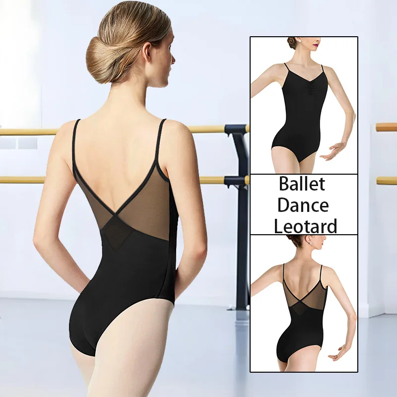 المرأة مزدوجة السباغيتي الأشرطة الكلاسيكية أكمام بروتيل الباليه ملابس رقص الجمباز للكبار الرقص تانك القمم مع بطانة أمامية ناعمة