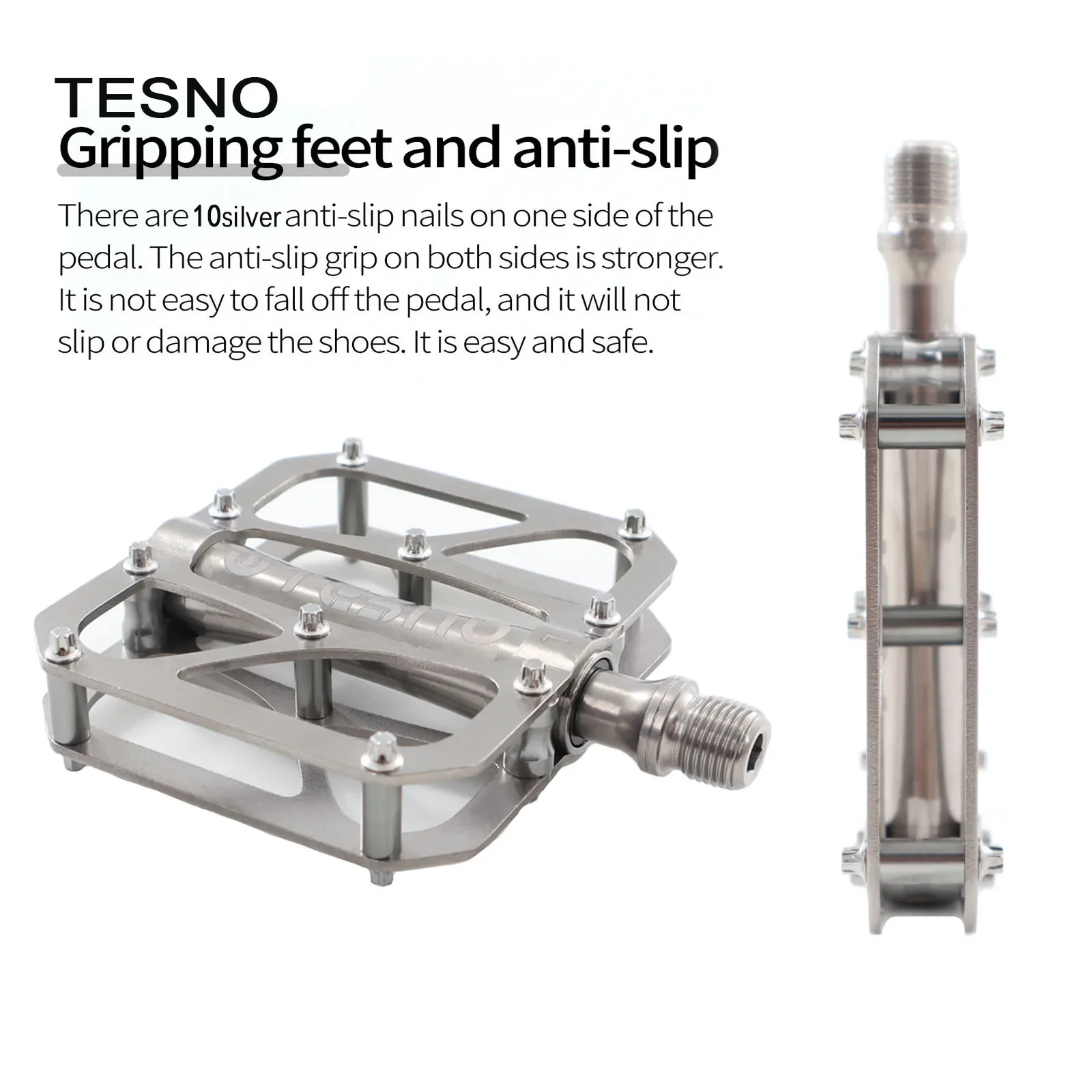 TESNO Bicycle Pedals Titanium Alloy 3 Bearings MTB Road Bike Pedal Anti-Slip Ultralight Quick Release 14mm Universal Thread Part