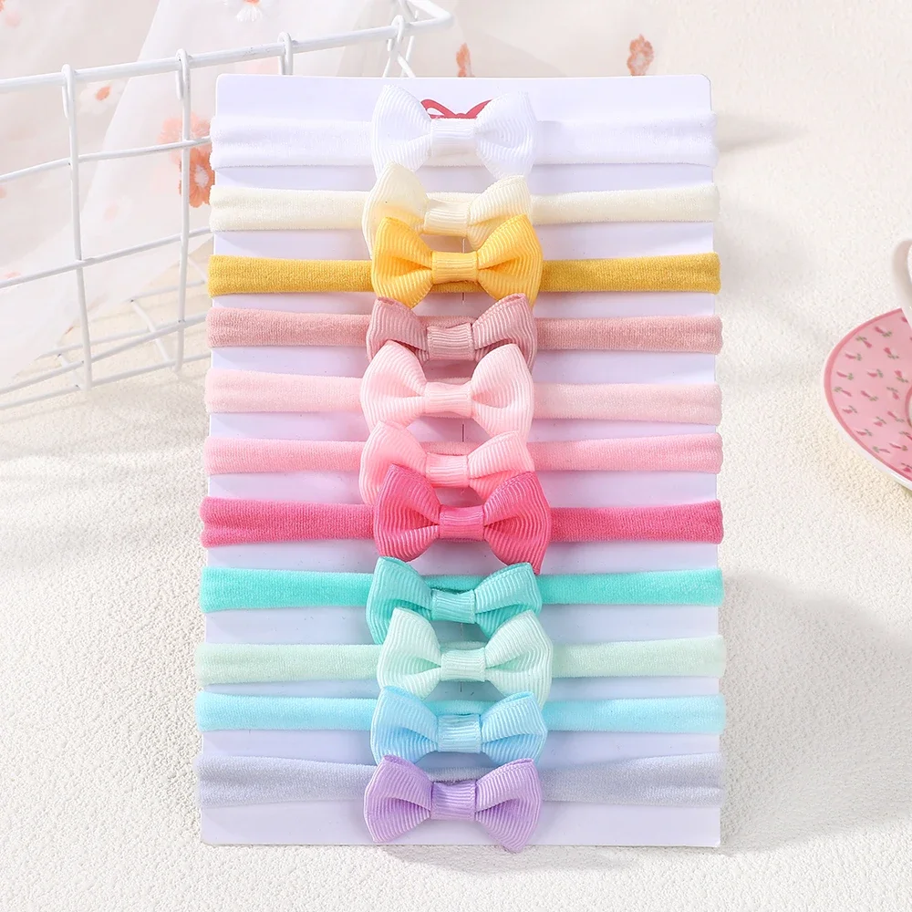 11 Stück Baby Mädchen Band Bögen Stirnband Set Nylon Haarbänder Gummibänder Schleife Haarbänder Haarschmuck für Neugeborene Kinder Kinder