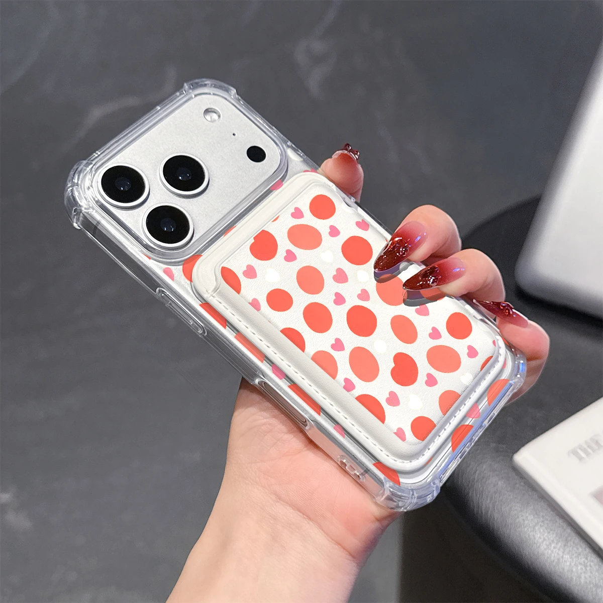 Red Heart Dot Print Phone Case For iPhone 17 16 15 14 13 Pro Max Plus Wallet Pocket Transparent Soft TPU for Magnetic Phone Case view 6