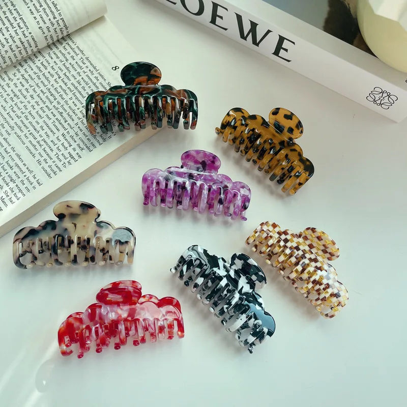 Korean New Fashion Large 8.5cm Geometric Keel Hair Clip Claw Advanced Sense Double Layer Tooth Acetic Acid Shark Clip For Woman