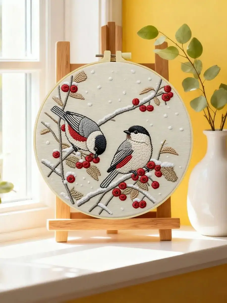 1 Stück 20X20CM/15X15CM 7,87/6,3 Zoll Tier - Vogel Stickerei Starter-Kit DIY-Kit DIY Stickerei-Set Handarbeiten Nähkunst – Detail 6