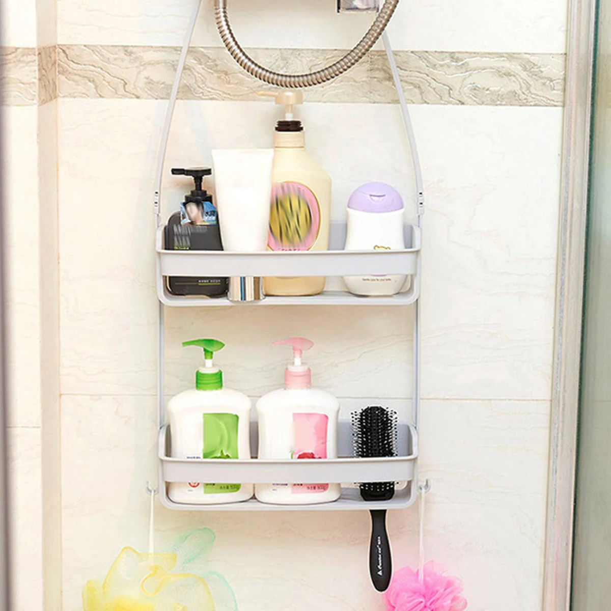 Bathroom Hanging Storage Rack Shower Caddy Shower Organizer Holder Kitchen Storage Rack Over Shower Head for Shampoo