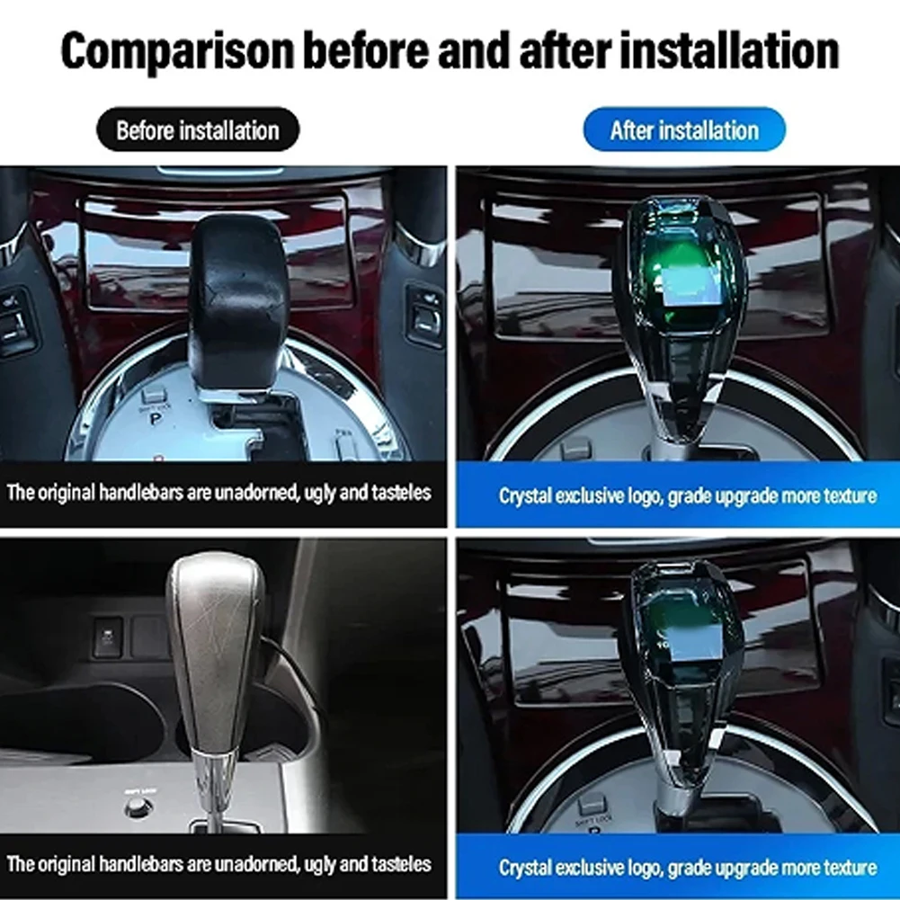 

Touch Activated Crystal Handles with 7 Light Colors Gear Knob Crystal Automatic Shift Knob Compatible with Most Cars