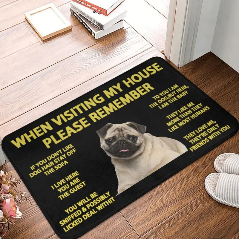 Custom Cute Pug Dog Doormat Non-Slip Entrance Bath Kitchen Floor Door Mat Living Room Carpet Rug