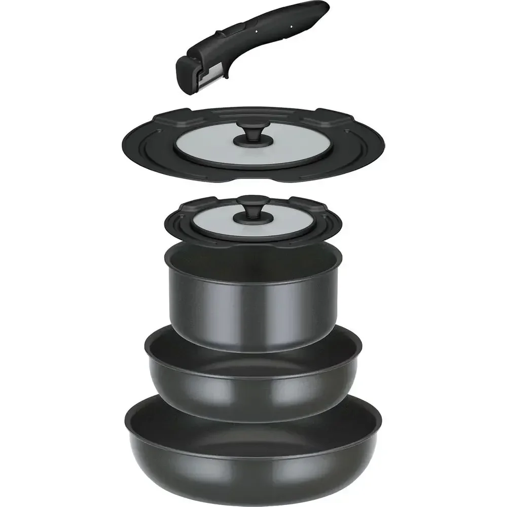 6-Piece Non-Stick Frying Pan Set with Detachable Handle, Gray, Compatible with DA and IH Cooktops