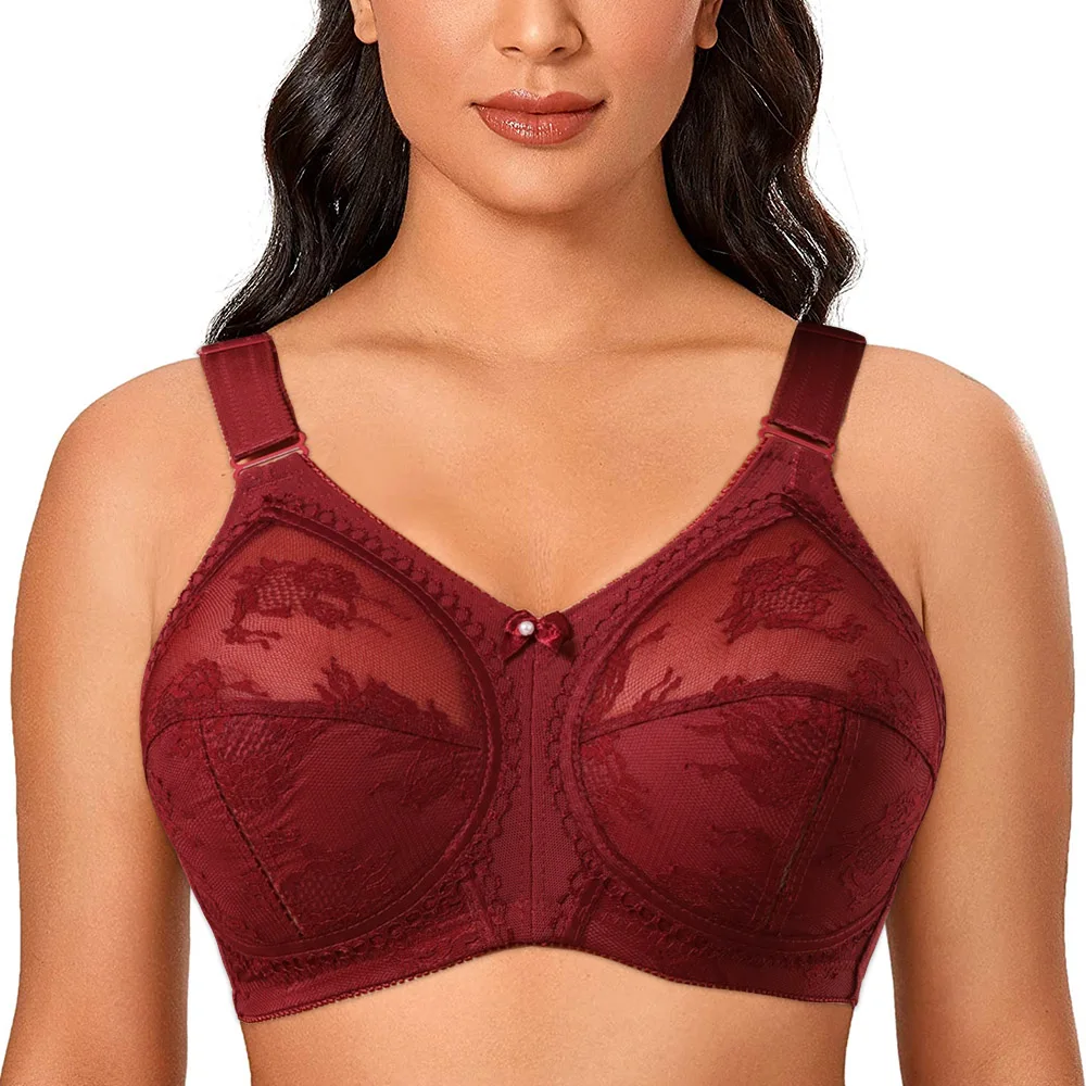 Big Minimizer Bras Large Size Lace Bra Women Sexy Unlined Full Coverage Ultra Thin Wireless Adjusted-straps Underwear Sujetador