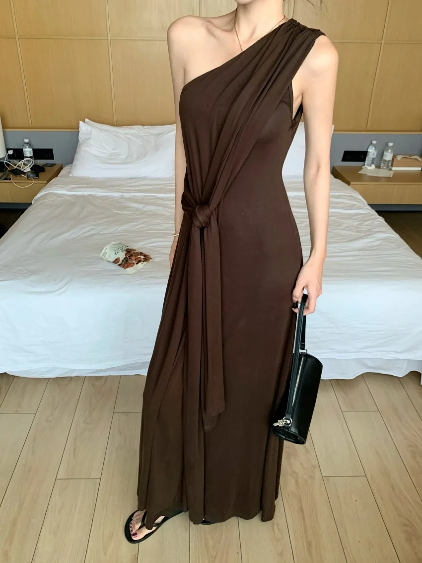 

Alien Kitty Wedding Maxi Dress Chic Women Solid Off Shoulder 2025 Chic Gentle OL Summer Sexy Backless Slim All Match Holiday