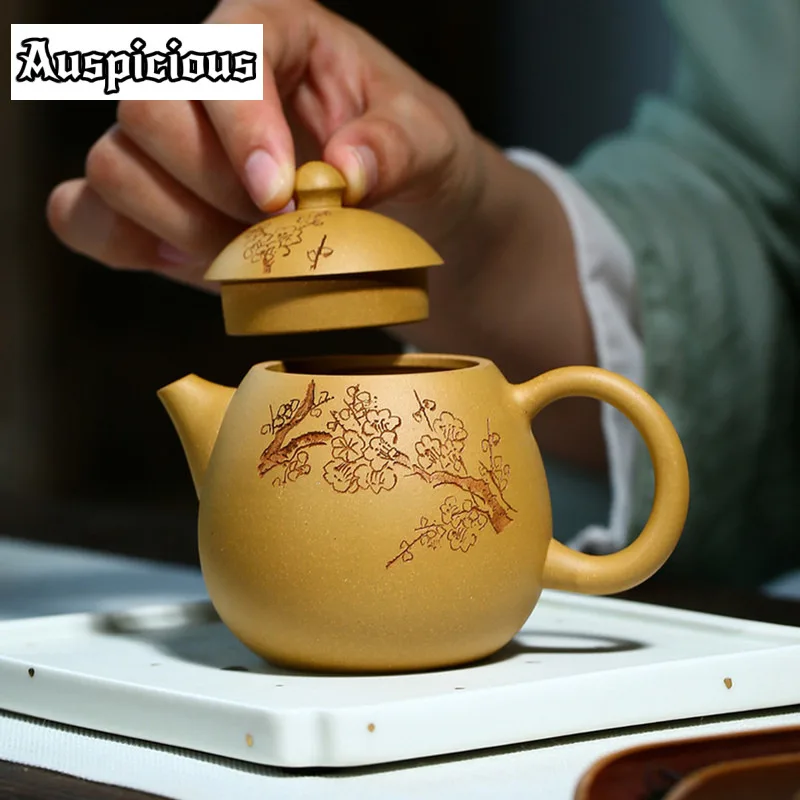 

190ml Raw Ore Section Mud Dragon Egg Teapots Classic Yixing Purple Clay Tea Pot Hand Painted Plum Bossom Filter Tea Kettle