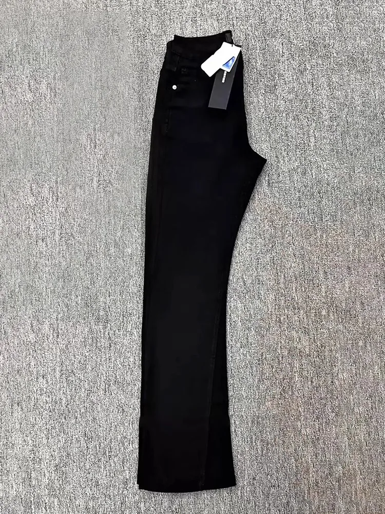 

Black Leaf Blade Jeans Men's Slim Fit Heightening Slimming American High Street Vibe Waist Lift Micro Flared Pants