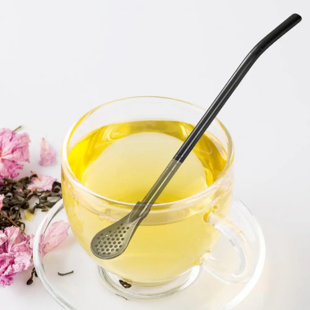 Stainless Steel Straw Healthy Tea Strainer Colorful Stainless Steel Tea Drinking Straws Spoon Filter with Brush Reusable Gourd