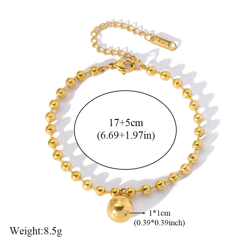 GANEMLY Bracciale con ciondolo a sfera in acciaio inossidabile 316L per donna Moda color oro Catena da polso Gioielli impermeabili Regalo da donna