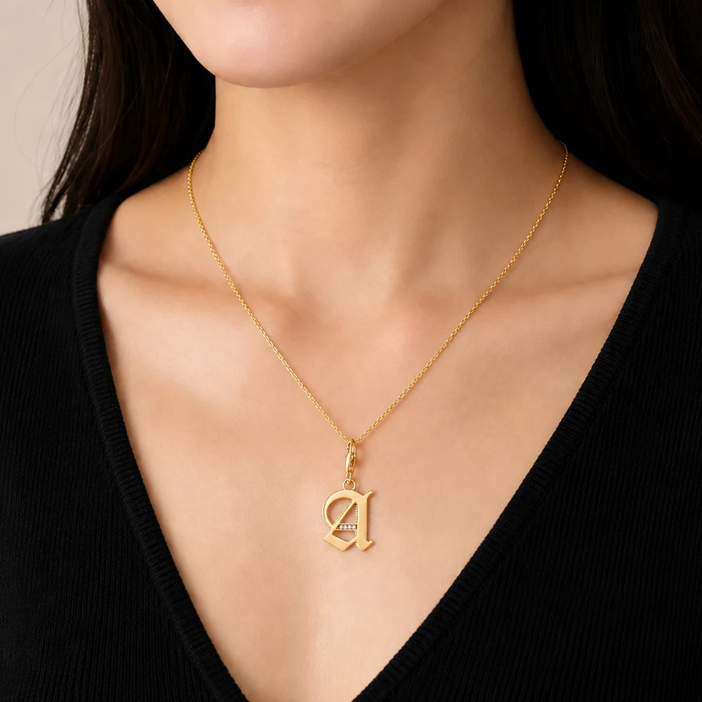 Aliphabet Buchstaben Charme Für Frauen Männer Vintage 925 Sterling Silber Goldene Geschenk Schmuck – Detail 1