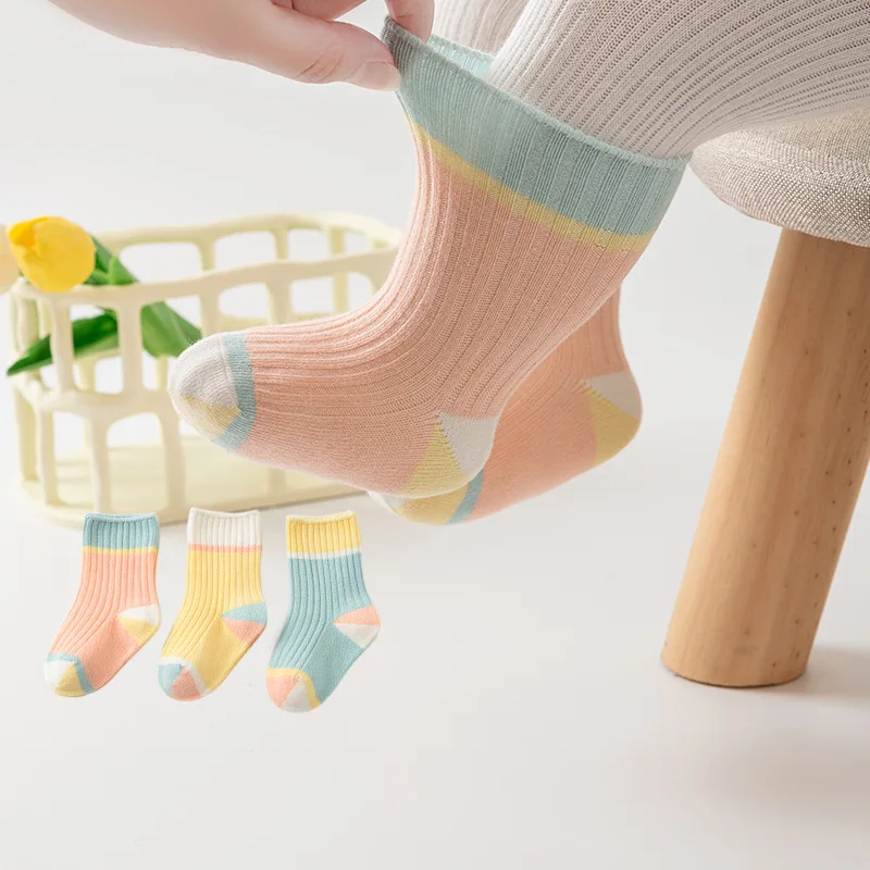 Fashion Patchwork Baby Socks 0-3 Years Kids Spring Autumn Cotton Middle Tube Socks Casual Boy Girl Elastic Socks Kids Sokken