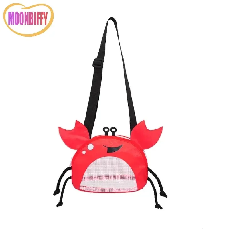 Sac de plage en mailles mignonnes en forme de crabe, sacs de collecte de coquilles de jouets pour enfants