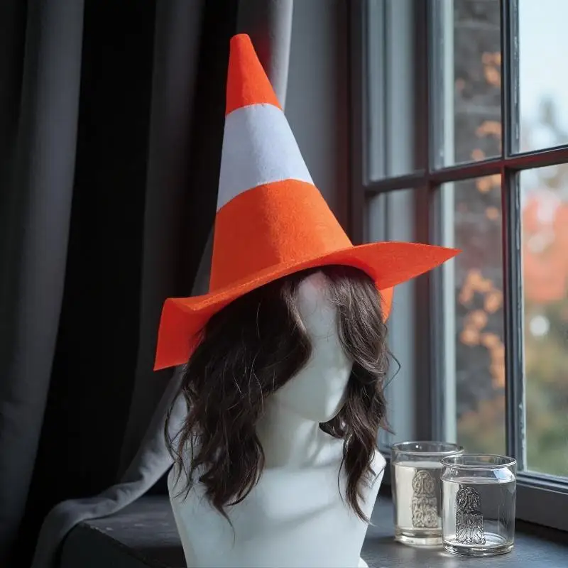 Foldable Traffic Cone Hat Funny Costume Accessory Role Play Stage Performance Halloween Cosplay Prop