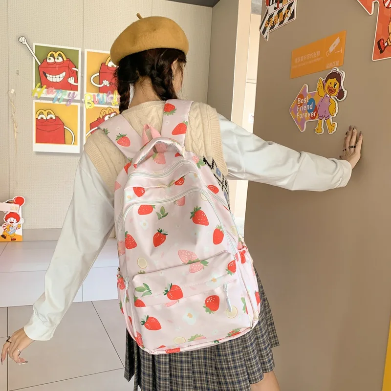 Fashionable Cute Backpack Strawberry Bookbag with Laptop Protection Adjustable Straps Laptop Backpack for Back To School Season