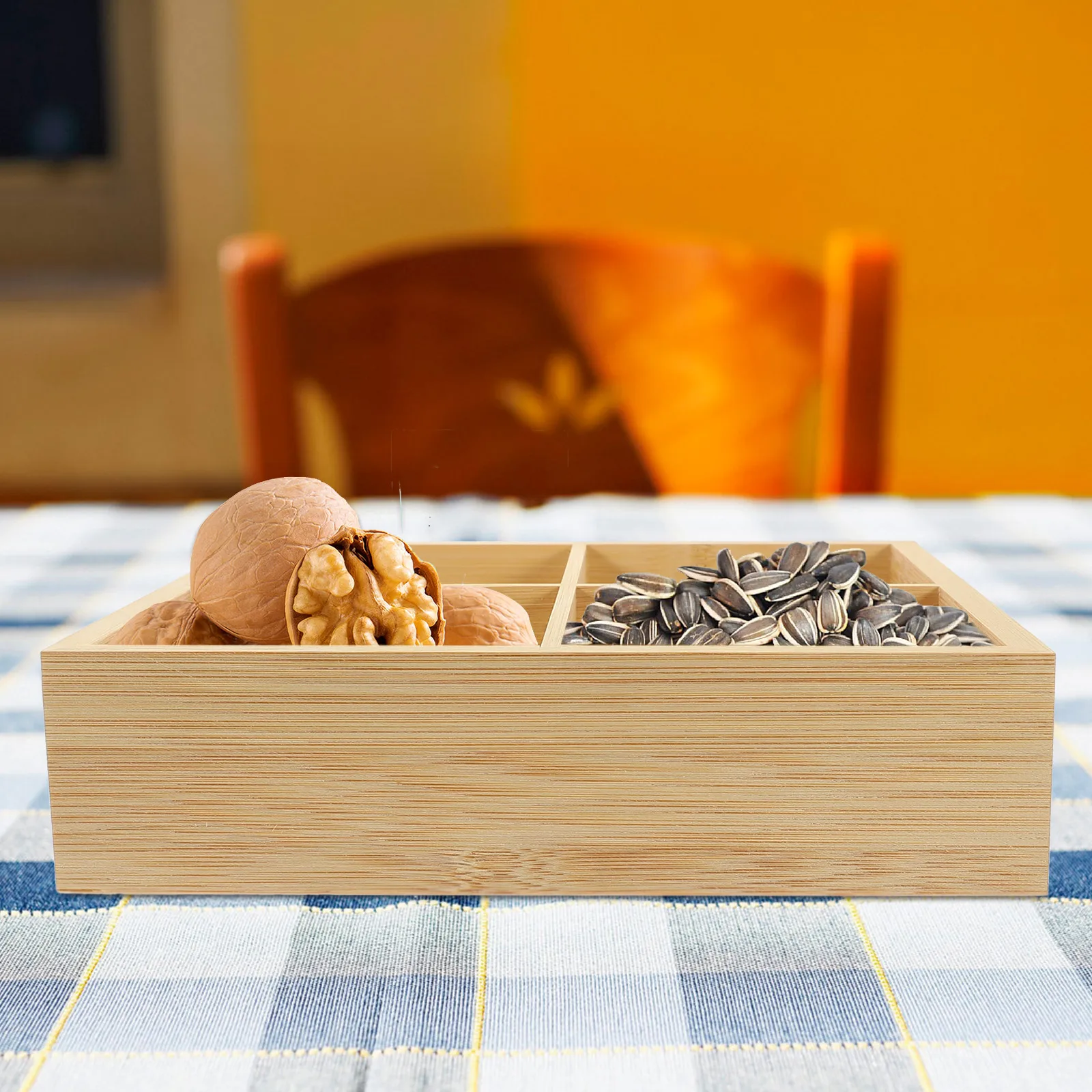 

2pcs Solid Wood Handheld 4 Compartment Snack Serving Tray Food Storage Box for Fruits Nuts Desserts Christmas Party Wedding