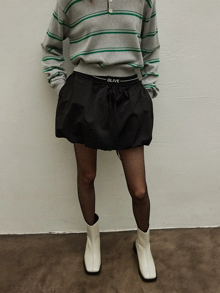 

BMLT Pure Color Design Casual Loose Bloomer ort Skirt with Letter Dstring Commute Sle f-length Women's Skirt