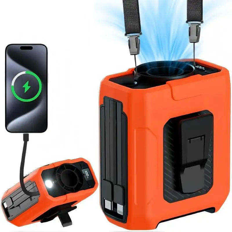 2025年 ポータブルウエストファン - 10000mAh、5段階風量調節、16000RPM、40時間連続使用可能、アウトドア、キャンプ、建設現場、ハイキングに最適