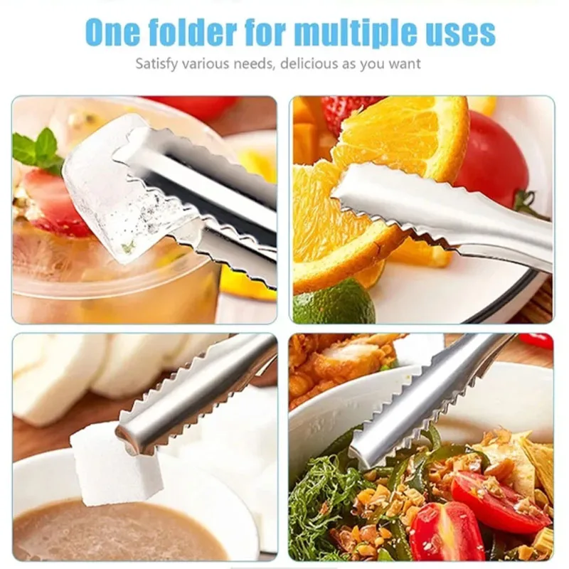 1/3pcs stainless steel serving clips, appetizer clips, serrated serving kitchen tongs, suitable for ice cubes,tea,sugar,bars,etc