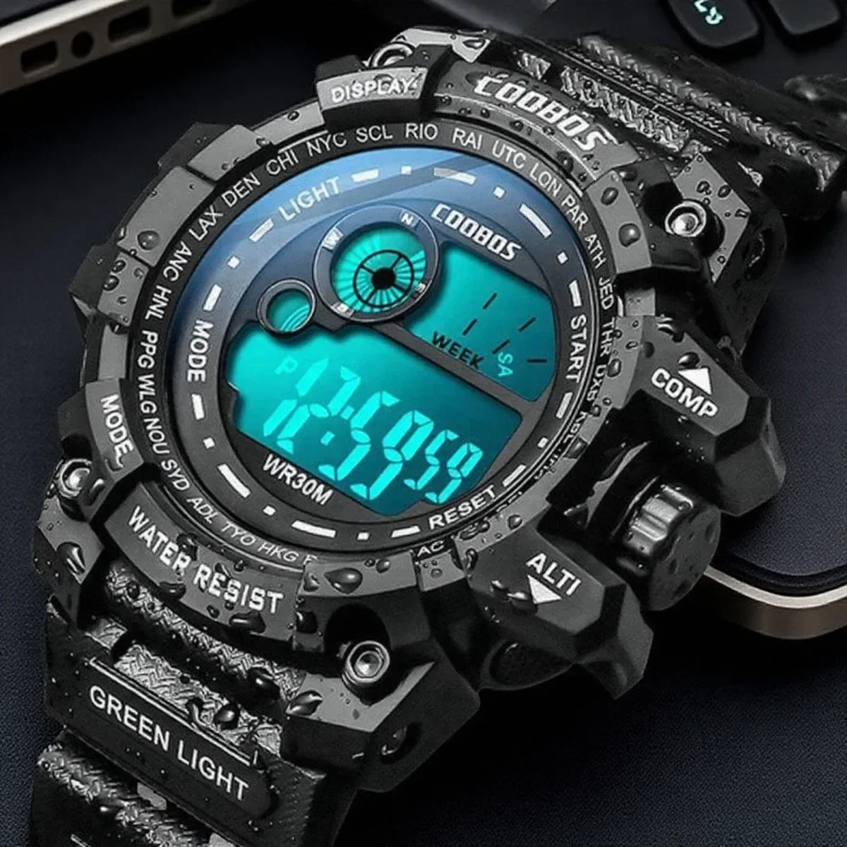 ساعة رياضية رقمية LED للجنسين، مقاومة للماء، متتبع اللياقة البدنية، أنشطة خارجية، منبه، تقويم كرونوغراف