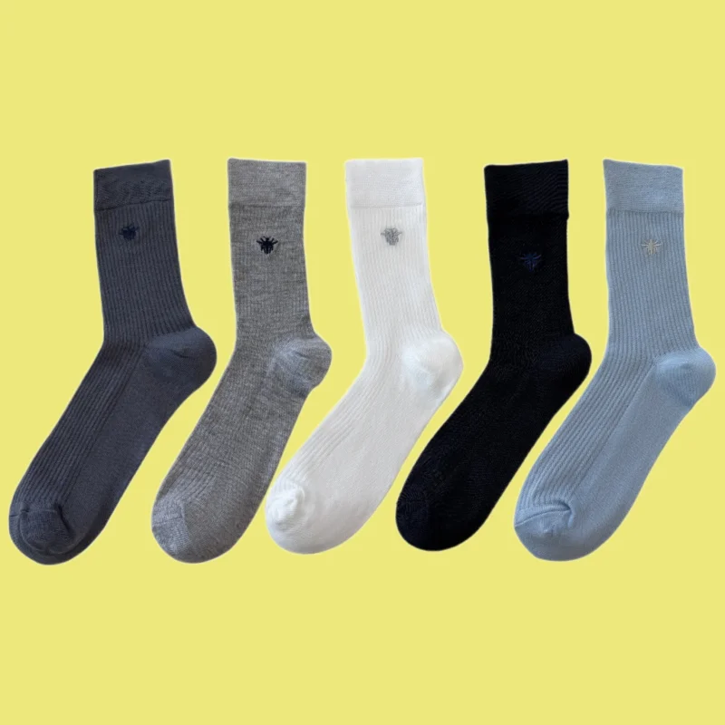 

2/5 Pairs New Fashion Women's Summer Medium Tube Thin Bee Draw-strap Socks Solid Color Long Socks Boneless Women's Cotton Socks