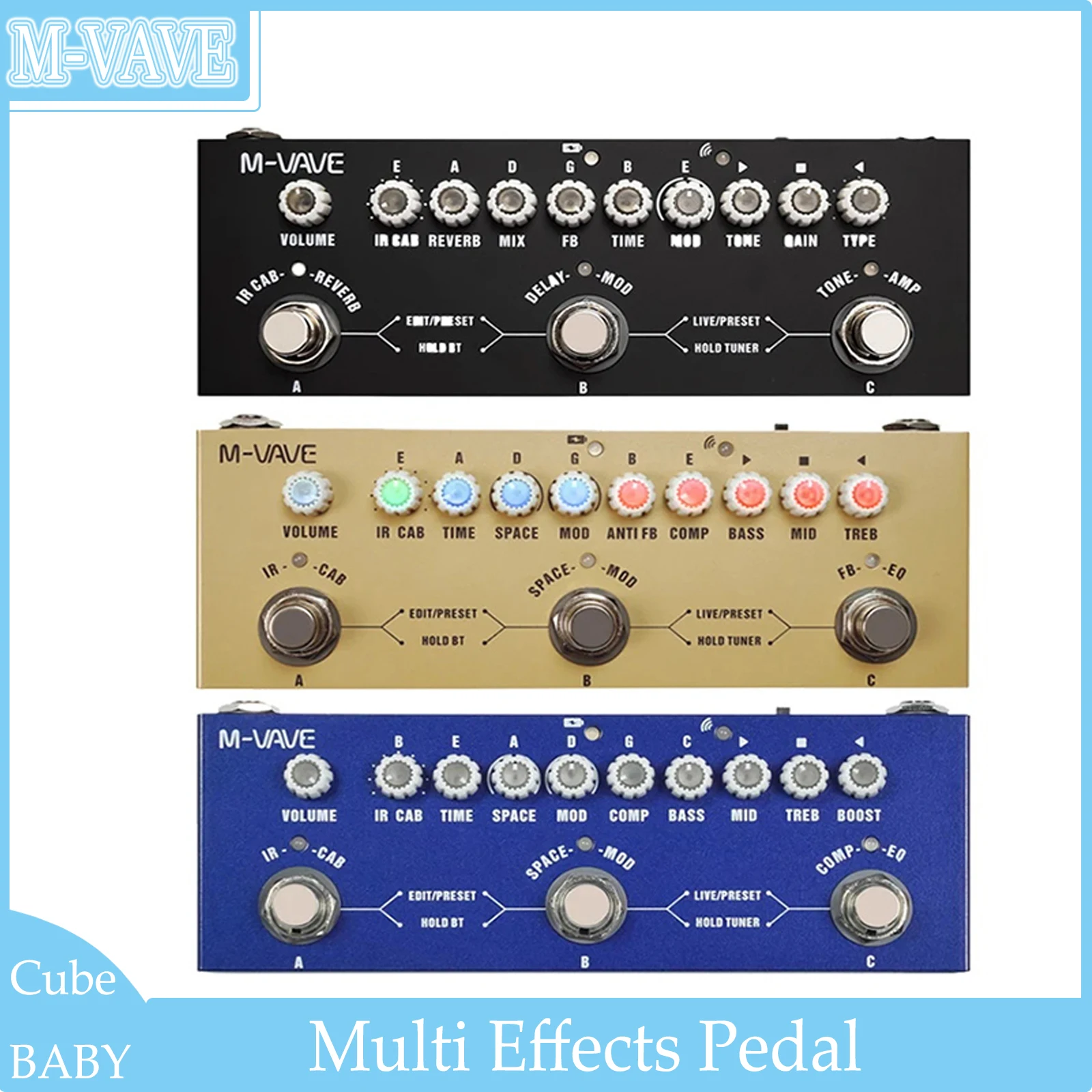 

M-VAVE Cube BABY Multi Effects Pedal for Electric Guitar/Bass/Acoustic Guitar 8 IR Cabinets Simulation Rechargeable Pedal Parts