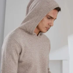 Men's Long Sleeve Goat Cashmere Knitted Pullovers with Hat, Thick Warm Sweaters, Male Jumpers, Top Grade, Winter, New