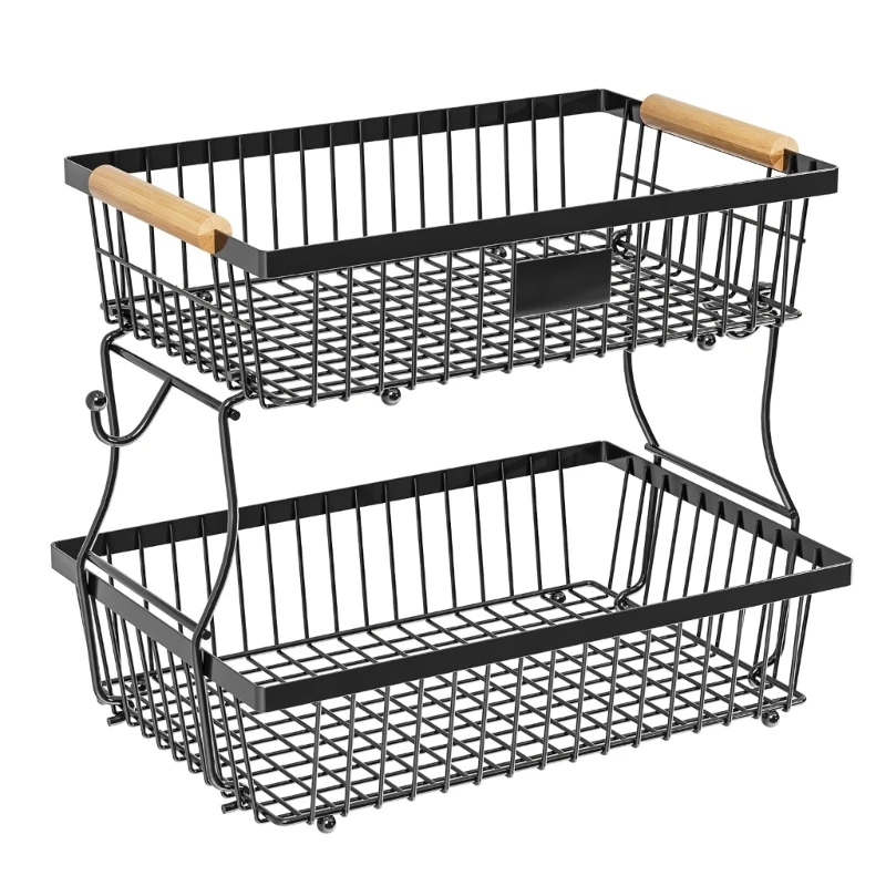 

Space Saving Fruit Shelf with 2 Banana Hanger Metal Wire Basket for Bread Onions