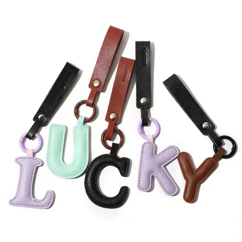 Hot Selling A To Z Letters Leather Keychain Bag Phone Key Chain Holder Characters Keyring Alphabet Car Luggage Pendant Gift