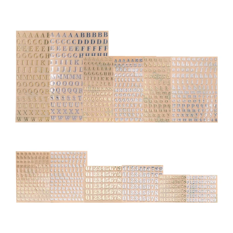 

【Promotion】12 Sheets Letter Resin Stickers, Small Alphabet Number Stickers, Alloy, Self Adhesive, Gold And Silver, 3Mm/4.5Mm Tal