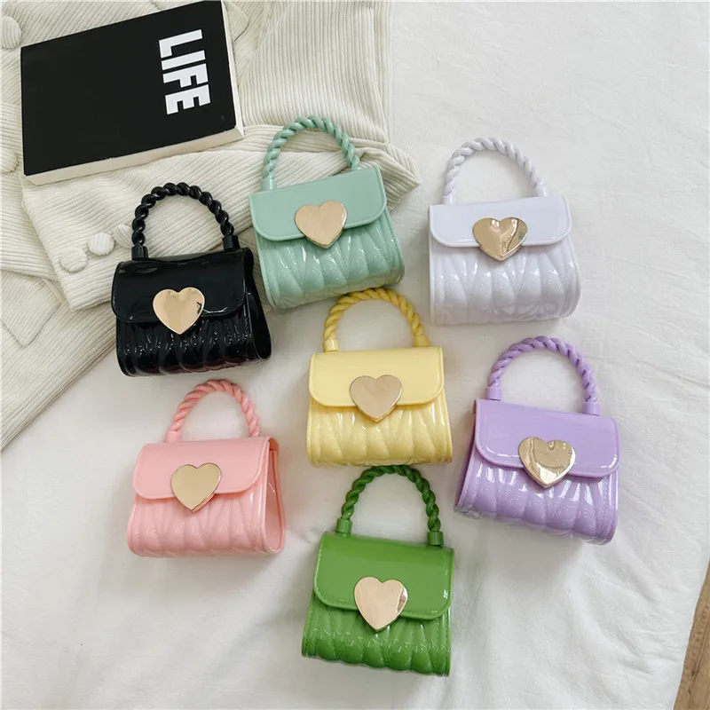 Children's Korean Version Of The 2024 New Fashion Girls Jelly Bag Cute Multi-coloured Love Heart Girl Coin Purse Crossbody Bag