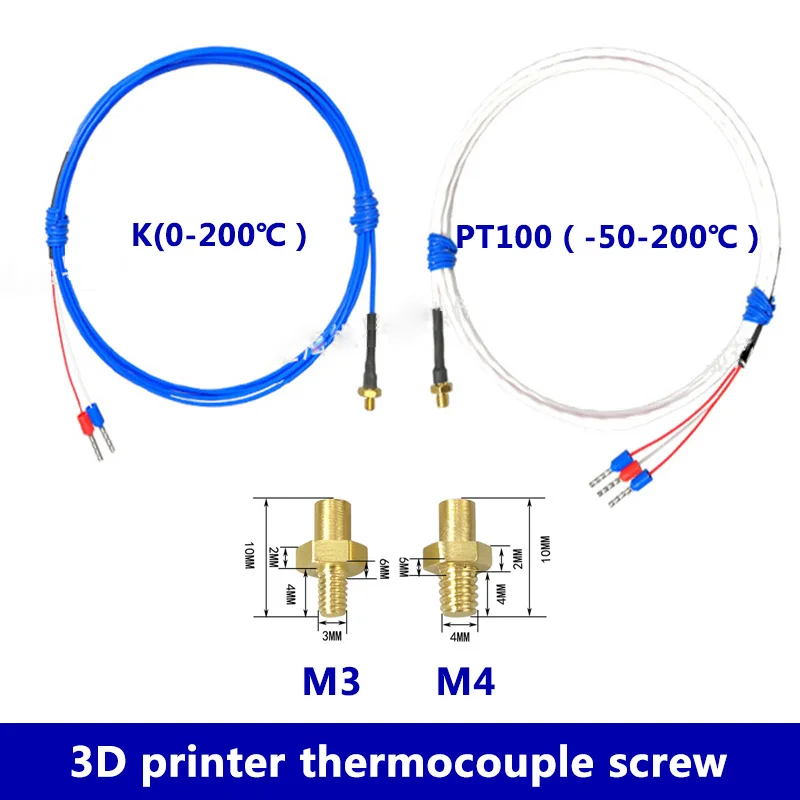 M3 M4 bolt head  3D printer thermocouple screw temperature sensor 0.12m 0.5m 1m 1.5m 2m 3m plastic cable