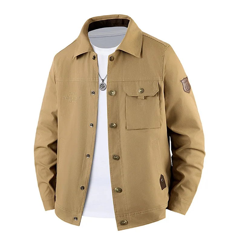 

Spring Autumn Flip Collar Jaet Men's Outdoor ket Workwear Loose Fit Casual Qui Dry Men's Coat Breathable Long Sve