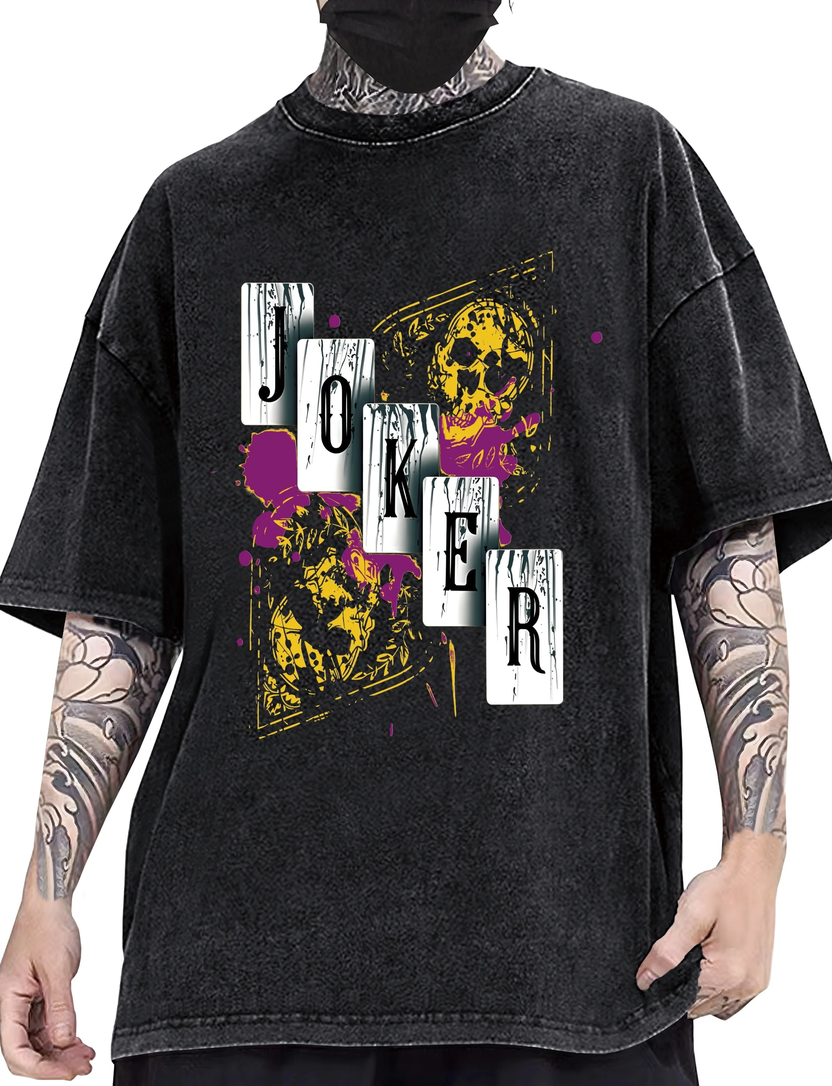 المتعثرة الجمجمة و جوكر الجرافيك طباعة الرجال تي شيرت خمر غسلها التي شيرت فضفاض عادية الشارع الشهير المحملة للمراهقين الشباب الكبار